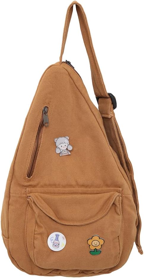 Sling Bag for Women Crossbody Backpack Shoulder Chest Bag Daypack Small Brown Travel Canvas Casual Hiking Outdoor