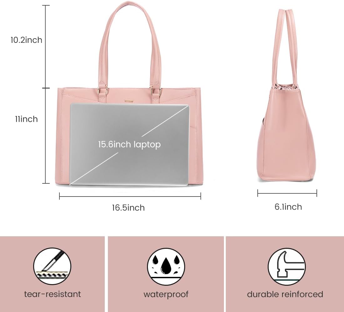 LOVEVOOK Laptop Bag for Women 15.6 Inch Tote Bags Waterproof Leather Briefcase Computer Women Business Office Work Bag,Bright Pink
