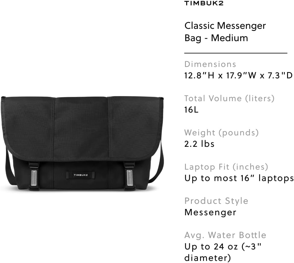 Timbuk2 Classic Messenger Bag - Durable, Water-Resistant, fits 13", 15", 17" Laptop