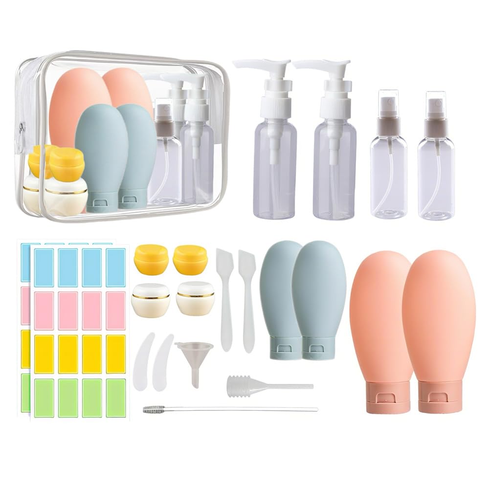 NAICHA 21 PCS Refillable Toiletry Bottles with Toiletry Bag for Travel Containers Empty Squeeze