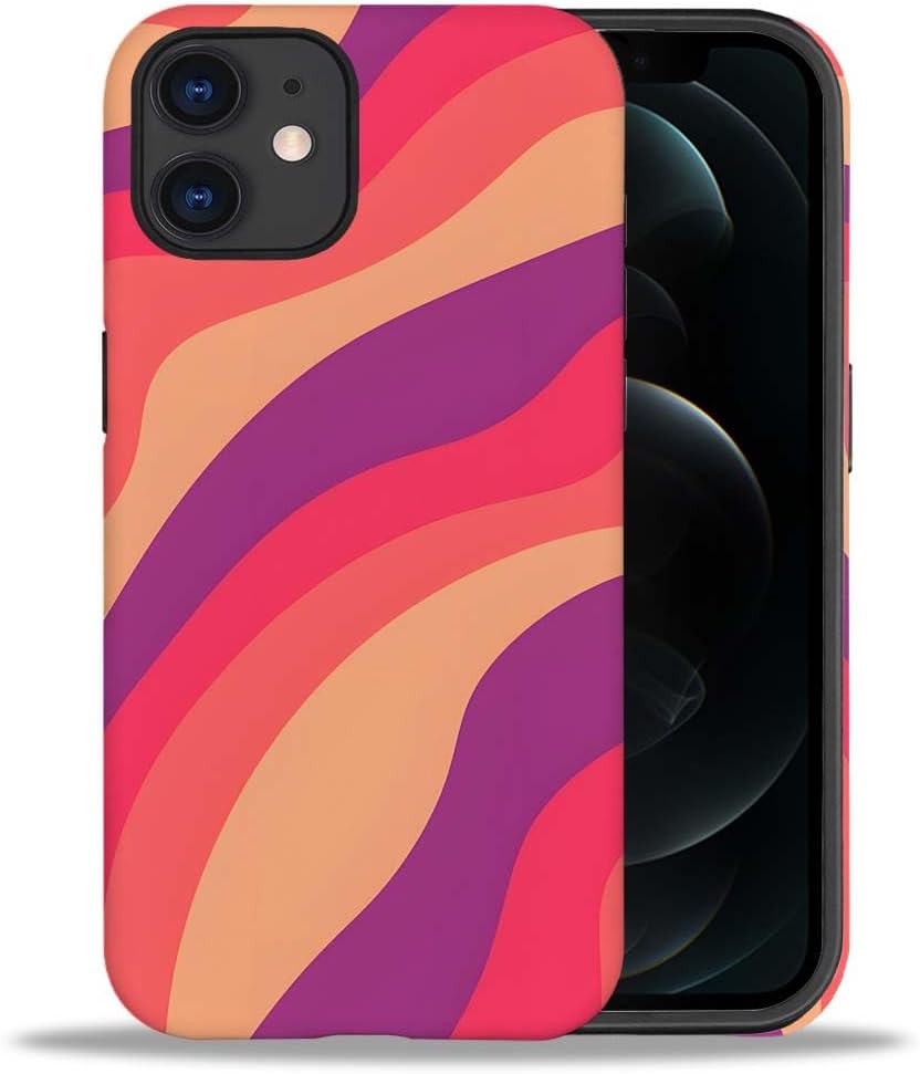 SEized Case Compatible with for iPhone 12,Pink Colorful Waves Abstract Swirls Phone Case for Girl Women Boy Men,Durable Protection Case for iPhone 12