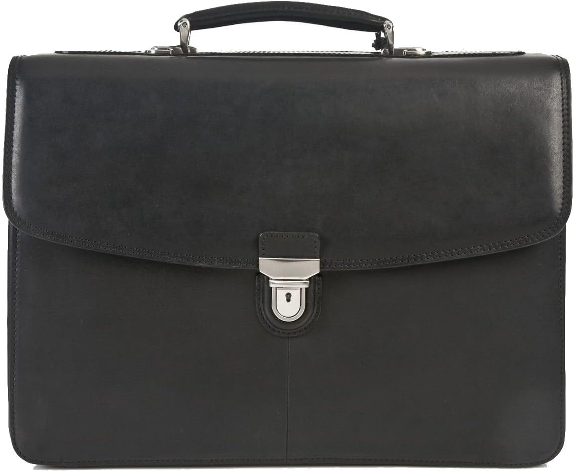 Tony Perotti Mens Italian Cow Leather Bella Russo Double Compartment Leather Laptop Briefcase