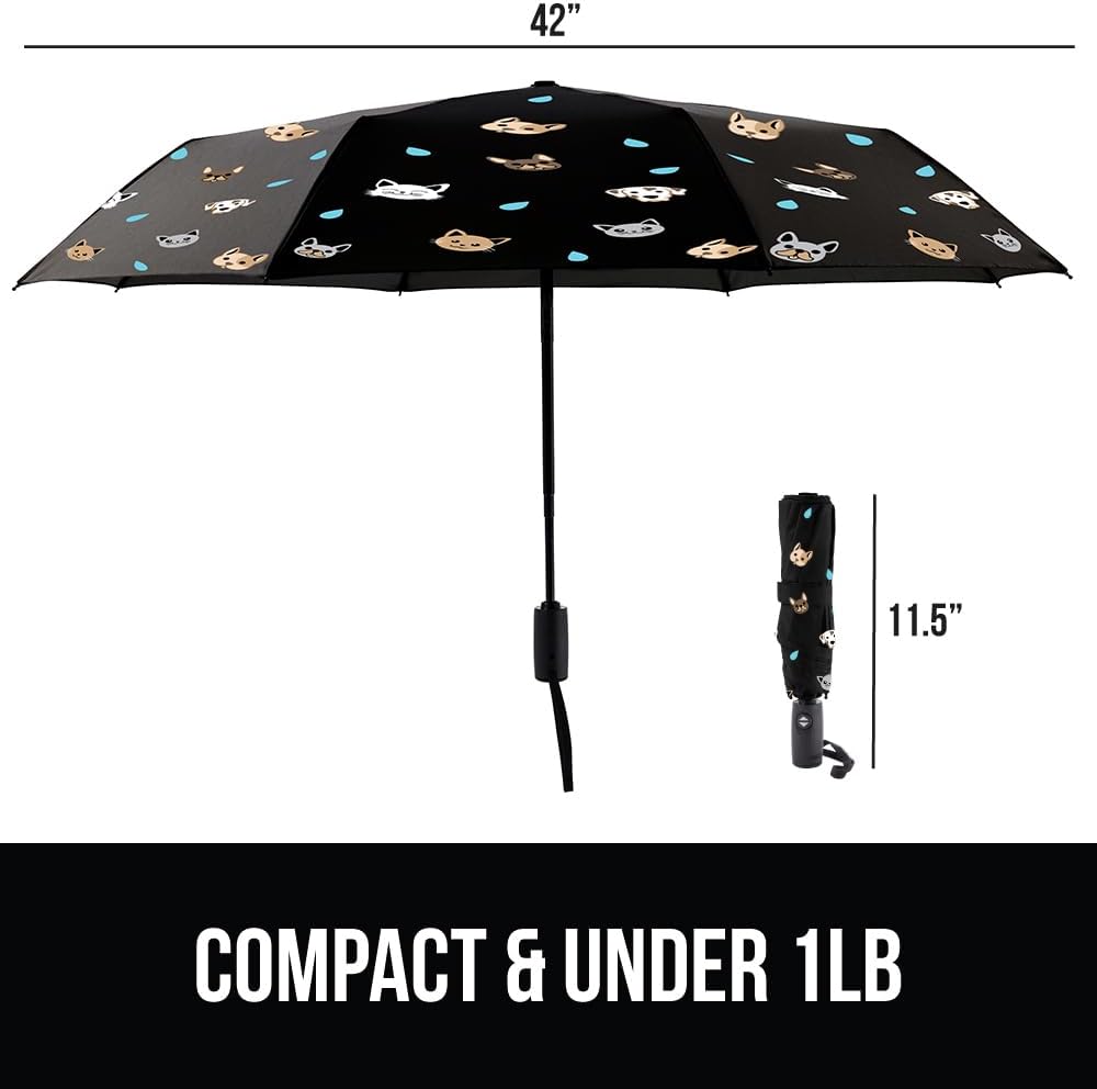GORILLA GRIP Strong Windproof Stick Compact Umbrella for Rain, One-Click Automatic Open and Close