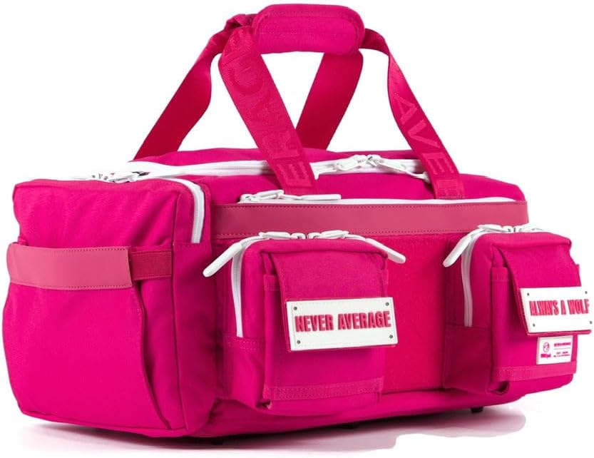WOLFpak 20L Mini Duffle Bag for Gym & Travel | Waterproof Carry-On Weekender Bag with Shoe Compartment, Hard Bottom, and Tactical Molle System (Pink Goddess)
