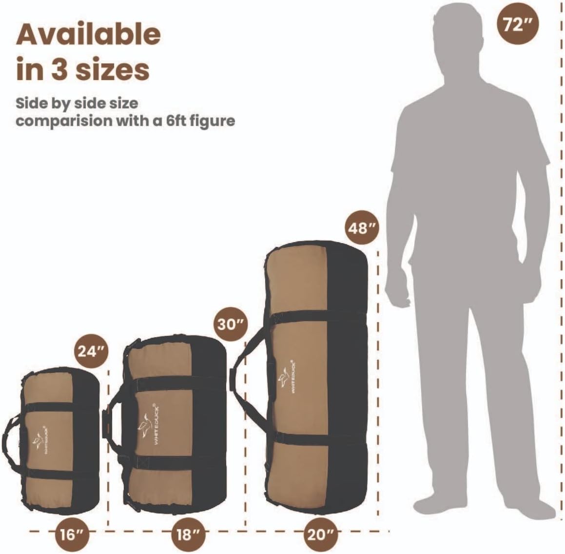 WHITEDUCK Heavy Duty Canvas Duffel Bag for Men and Women - Foldable Military Army Style Duffel Bag, with Full Length Zipper- Outdoors, Travel, Gym & Storage