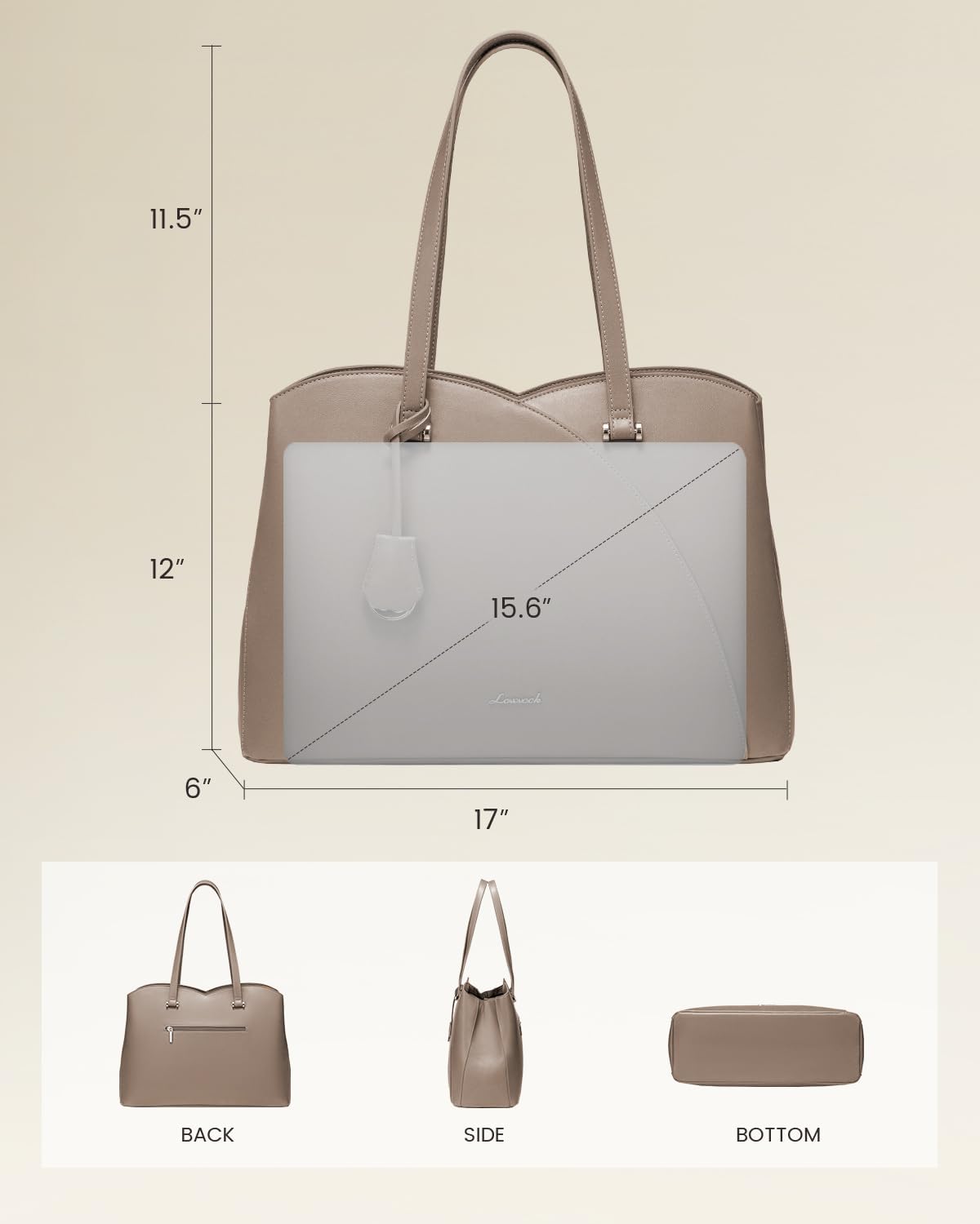 LOVEVOOK Teacher Tote Bag for Women, Work Bags Laptop Bag, Professional 15.6 Inch Leather Computer Bag, Large Purses Handbag Briefcase, Taupe