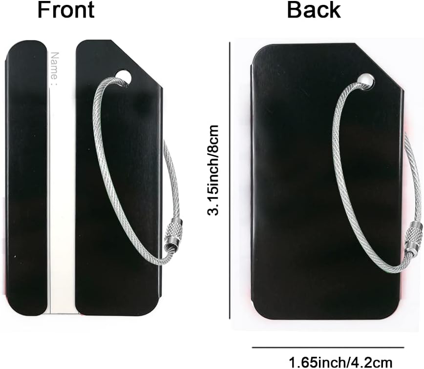 2Pack Black Aluminum Luggage Tag with Name ID Card Perfect to Quickly Spot Luggage Suitcase by