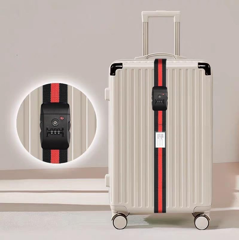 Travel Luggage Strap Adjustable Suitcase Packing Belt with TSA Combination Lock(Red+Black 2 Pack)