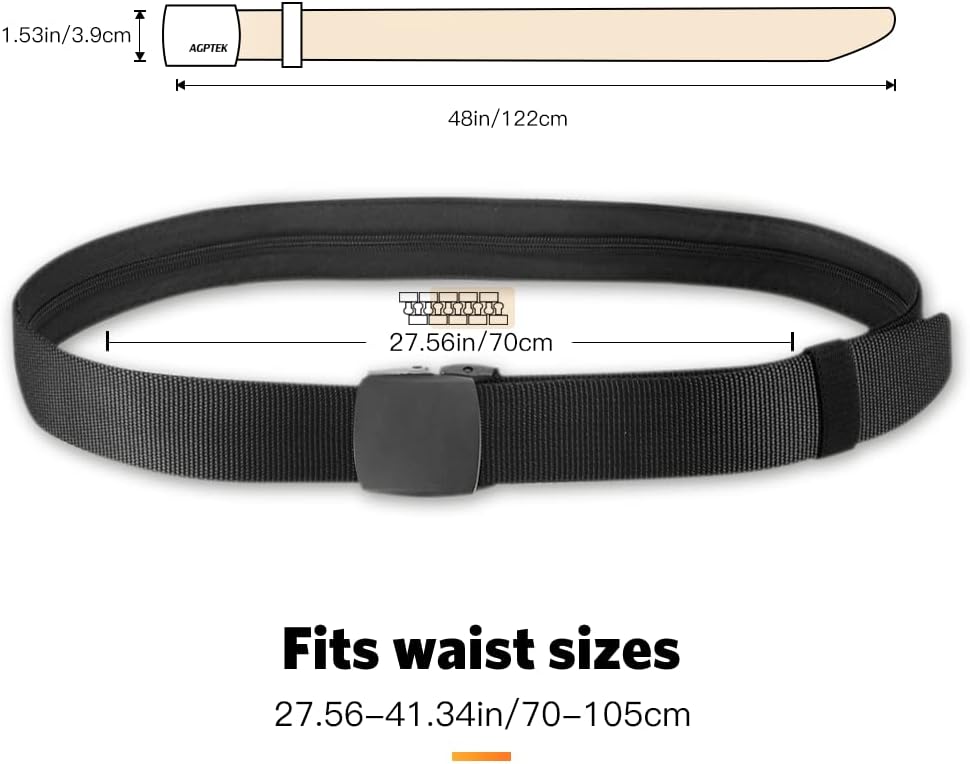 AGPTEK Travel Money Belt, Hidden Money Pouch, Anti-Theft Security Waist Wallet, Secret Compartment Money Hideaway for Business Trip Jogging Outdoor Working, Gift for Fathers Dad Men Boyfriend, Black