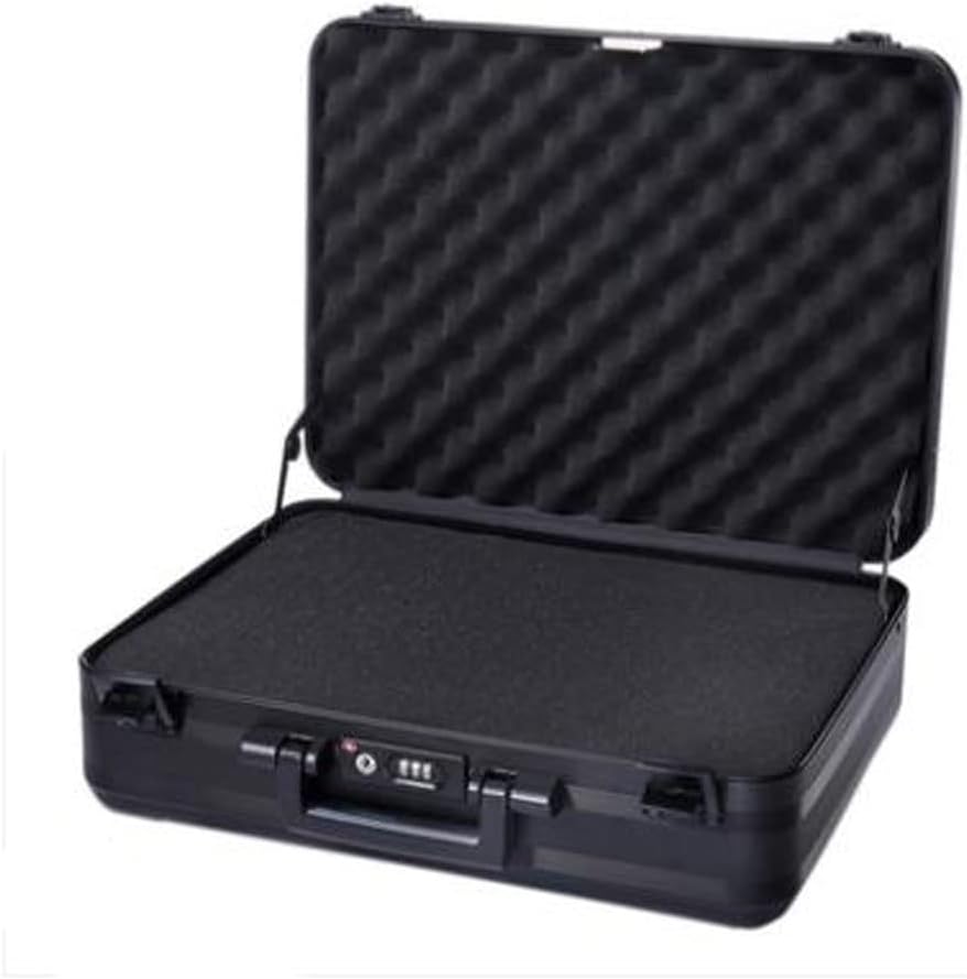 Men Metal Briefcase Aluminum Locking Storage Box, Family Medicine Case, Money Suitcase, Jewellery Display Box with Removable Foam, Black (16.5X12.6X4.5 Inch)