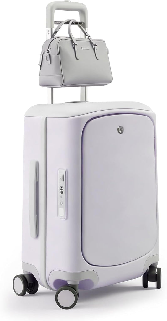 Hang Safe Carry On Luggage,PC Hard Shell Zipperless Bussiness Suitcases,21.3''x15''x9''Airline Approved,360° Spinner Wheels,TSA Locks USB Charging Port,Top Travel Seat,White