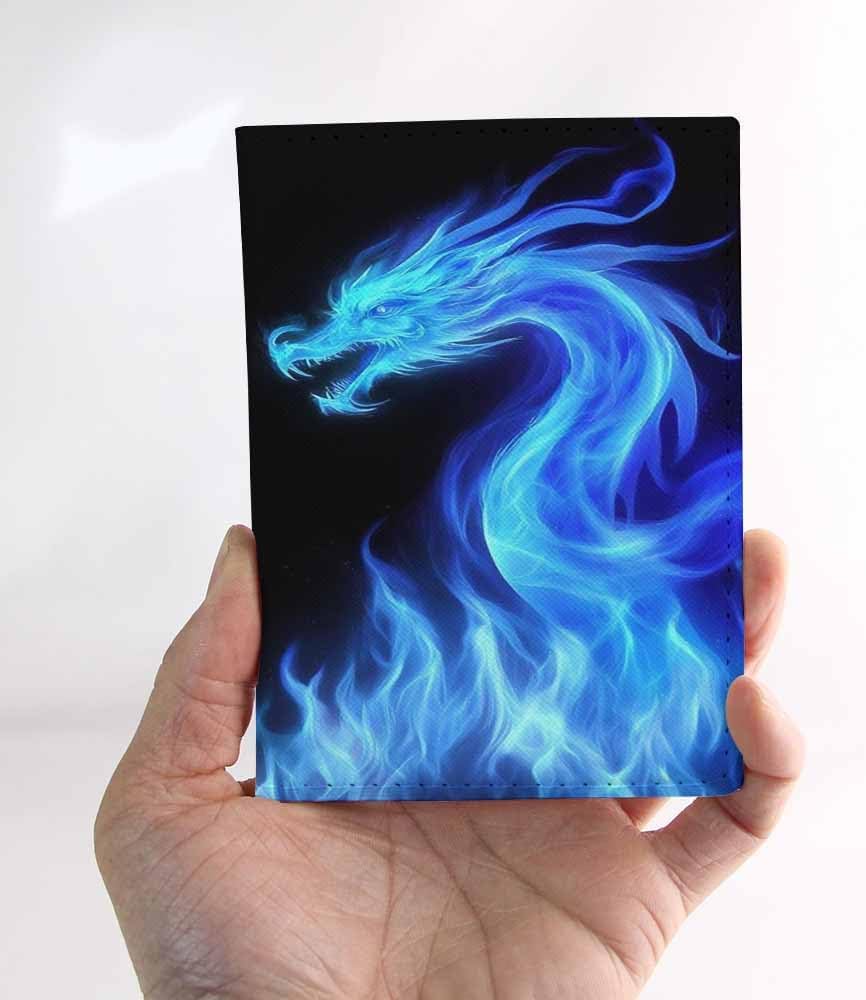 Raster Version Passport Holder for Travel Abstract Blue and Red Fiery Dragons PU Leather Passport Cover Wallet Cute Passport Card Holder for Women and Men