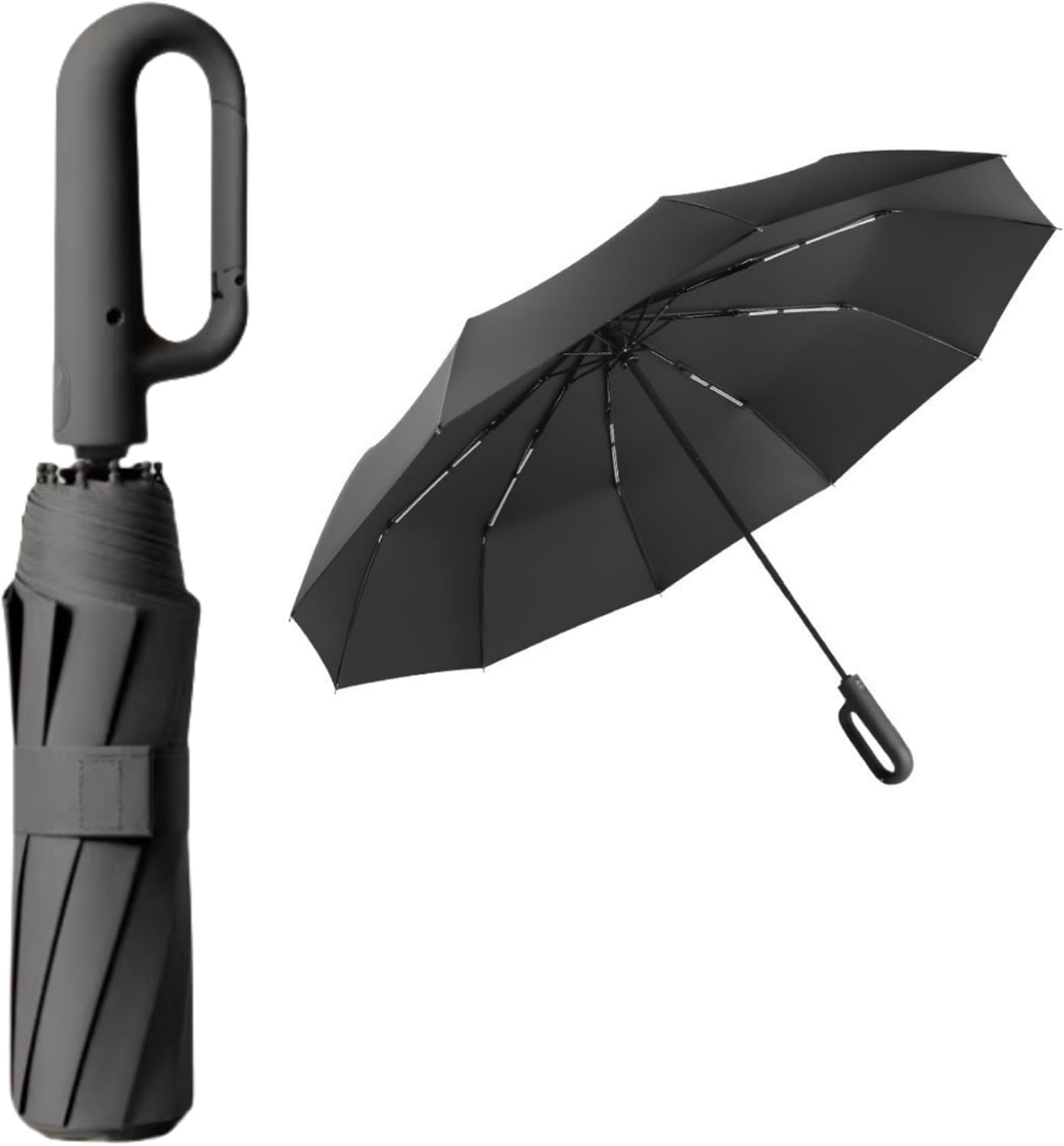 Foldable Umbrella for Travel,42“ Lightweight Automatic Open Close Umbrella, 10 Ribs Portable Rain Sunshine Wind Proof Black