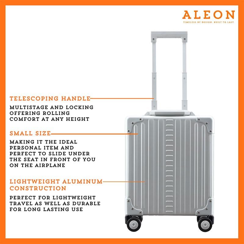 Aleon All Aluminum Lightweight 16” Premium Vertical Underseat Carry-On Luggage. Business Briefcase with Wheels - Hardshell Suitcase