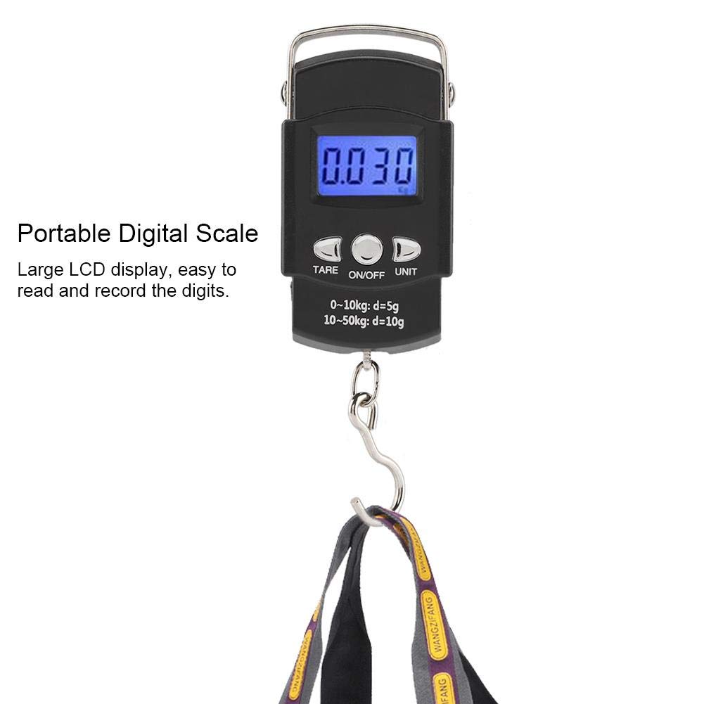 Digital Scale,Luggage Scale 50kg/110lb Portable Electronic LCD Digital Travel Postal Fishing Hook Weight Scale with Tape Measure Hook and Backlit LCD Display