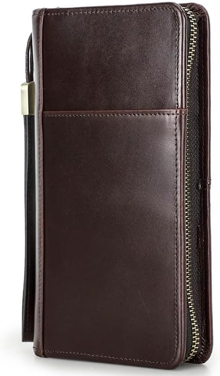 Unisex Genuine Leather Wallet Large Capacity RFID Blocking Passport Holder with Multiple Card Slots (Coffee)
