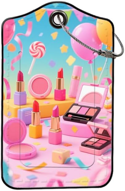 2 Pack Make Up Leather Luggage Tags for Suitcases, Travel Bag Tags with Privacy Cover ID Label with Stainless Steel Loop for Women Men Girls Backpack Gift (Pink Blue)