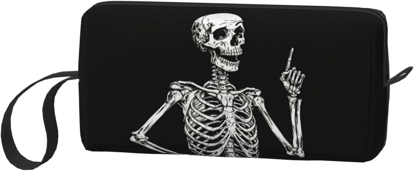 Humorous Skull Makeup Bag Organizer Compact & Durable Skeleton Travel Cosmetic Bag Oxford Fabric Impact-Resistant Multi-Purpose Storage Perfect for Travel, Gym, Daily Use