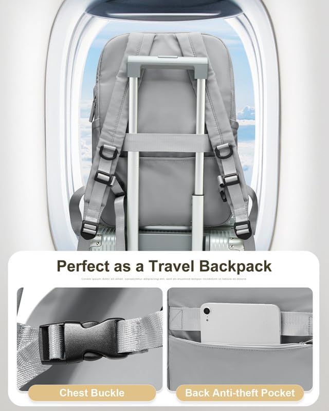 Laptop Backpack for Women Large Travel Backpack for Men Gym Work Teacher Backpack with Laptop Compartment Casual Daypack Backpacks Grey