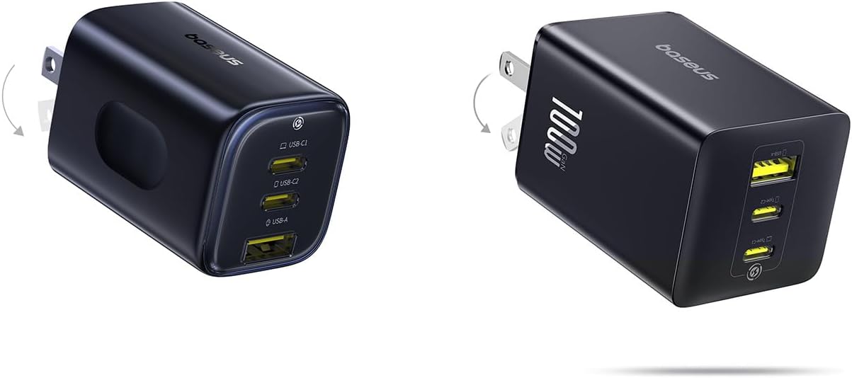 Baseus 100W USB C Charger, 3-Port Foldable Compact PPS Wall Charger & Baseus PICOGO 67W Charging Block, 3 Port Fast Charging Block