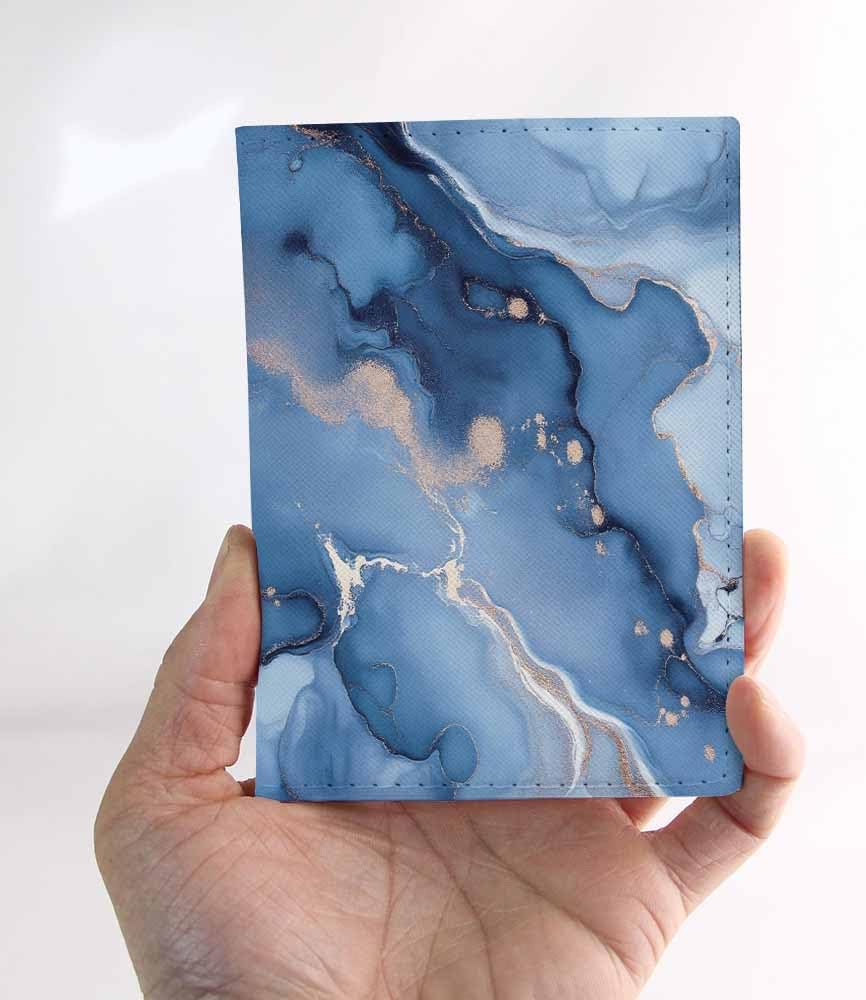 Marble Texture Passport Holder for Travel Blue Modern Fluid Art PU Leather Passport Cover Wallet Cute Passport Card Holder for Women and Men