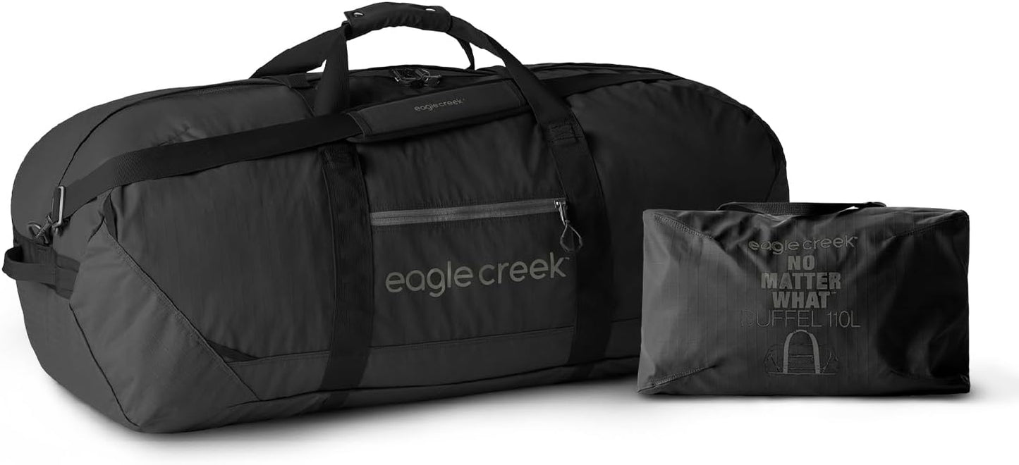 Eagle Creek No Matter What Duffel Bag - Eco Friendly Duffel for Sustainable Travel - Adjustable Shoulder Strap - Multiple Carry Options - Easy to Store - Black - 110L