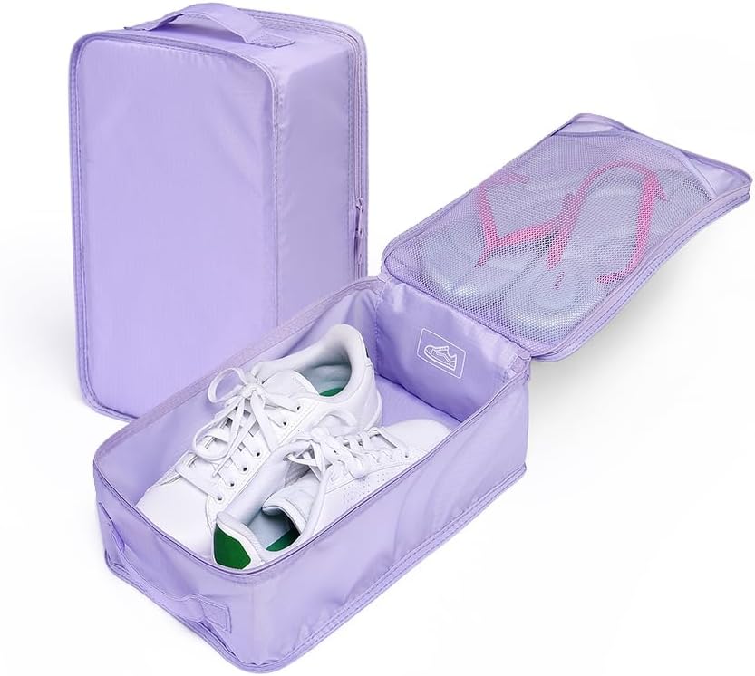 Travel Shoe Bags, Foldable Waterproof Shoe Pouches Organizer-Double Layer (8 Purple Shoe Bags)