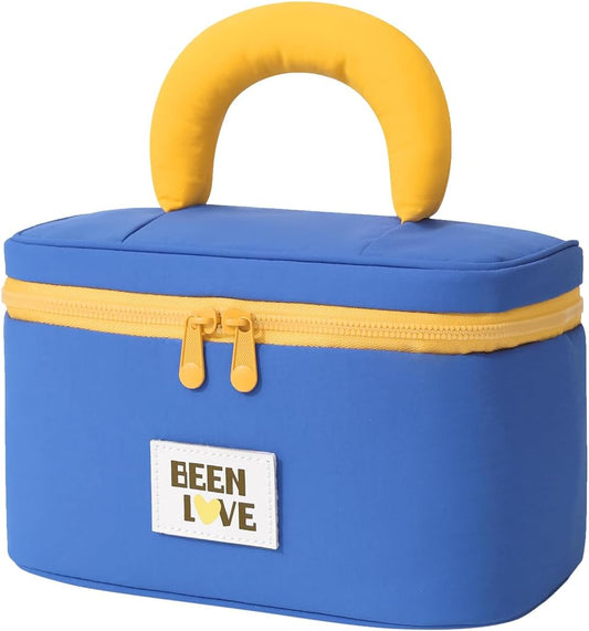 Travel Makeup Bag Cute Cosmetic Bag for Women Large Capacity Makeup Case Organizer Bag Toiletry Bag Portable Waterproof Make Up Bags with Handle and Divider, Blue