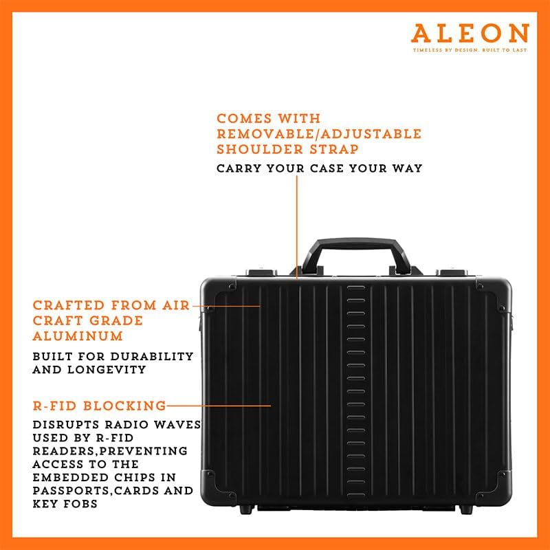 All Aluminum Lightweight 17" Premiuim Laptop Briefcase for Men – Shockproof Hard Shell Attache Case with Two TSA Key Locks, Metal Carrying Case for Travel, Storage, and Business Equipment (Onyx)