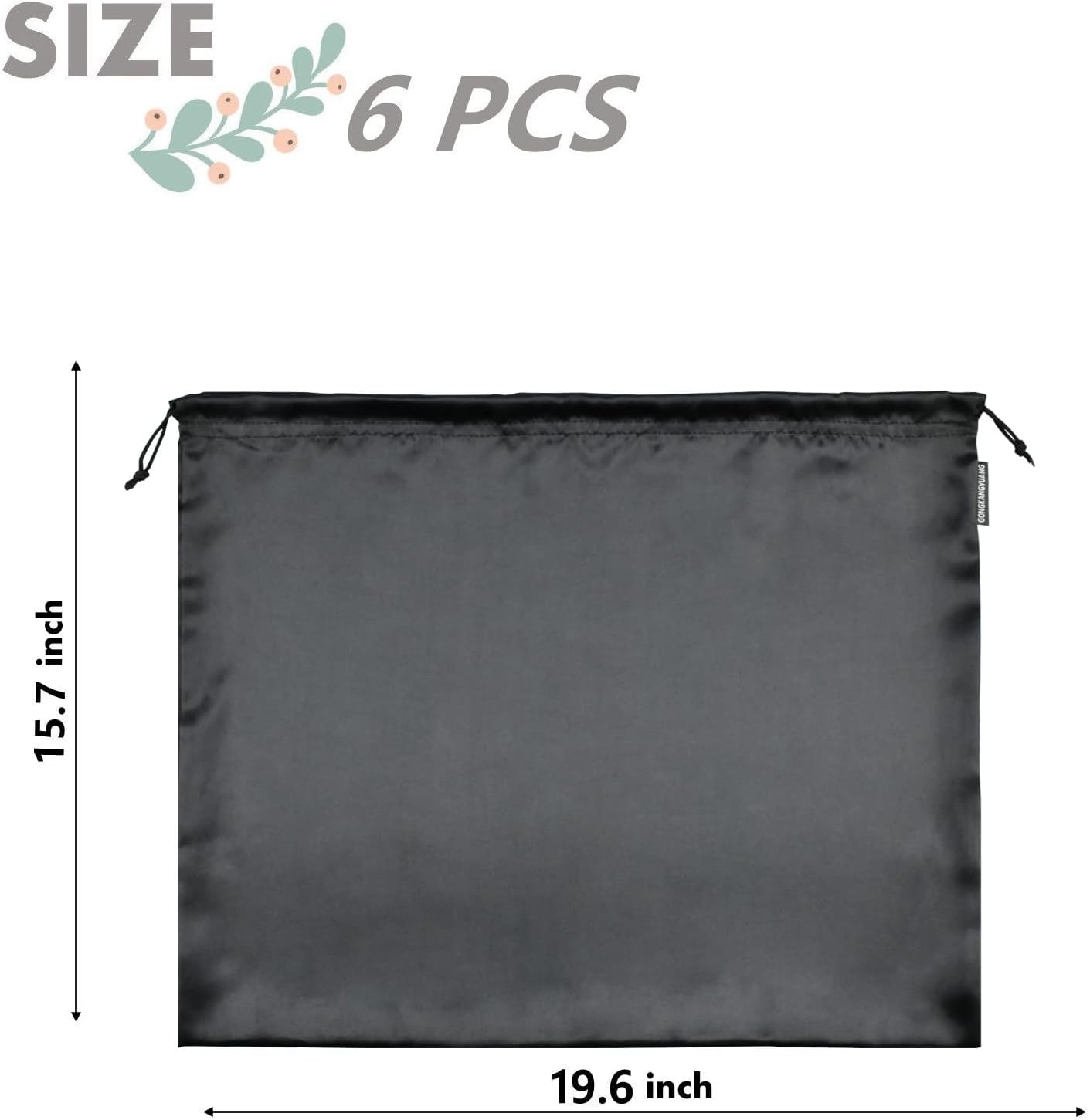 6 Pack Dust Bags for Handbags Silk Dust Cover Bag for Handbags Purses Shoes Boots, Silk Dustproof Drawstring Bag Travel Storage Pouch (Black, 19.6 × 15.7 in)