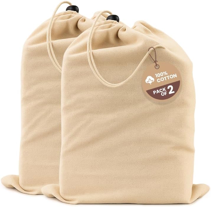 LFH Cotton Shoe Storage Bags with Drawstring, Dustproof Breathable Reusable Organizer, Perfect For Travel, Dorm, Hotel, College, Gym, Easy to Carry, 8"x17" (Pack of 2) - Natural Thanks Giving