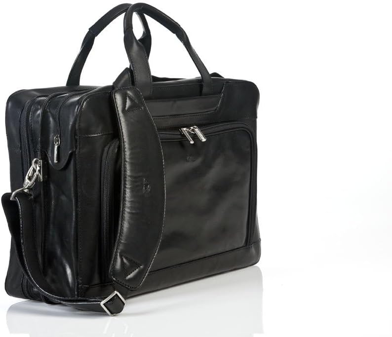 Tony Perotti Mens Italian Cow Leather Napoli Laptop Zip-Around Double Compartment Leather Briefcase
