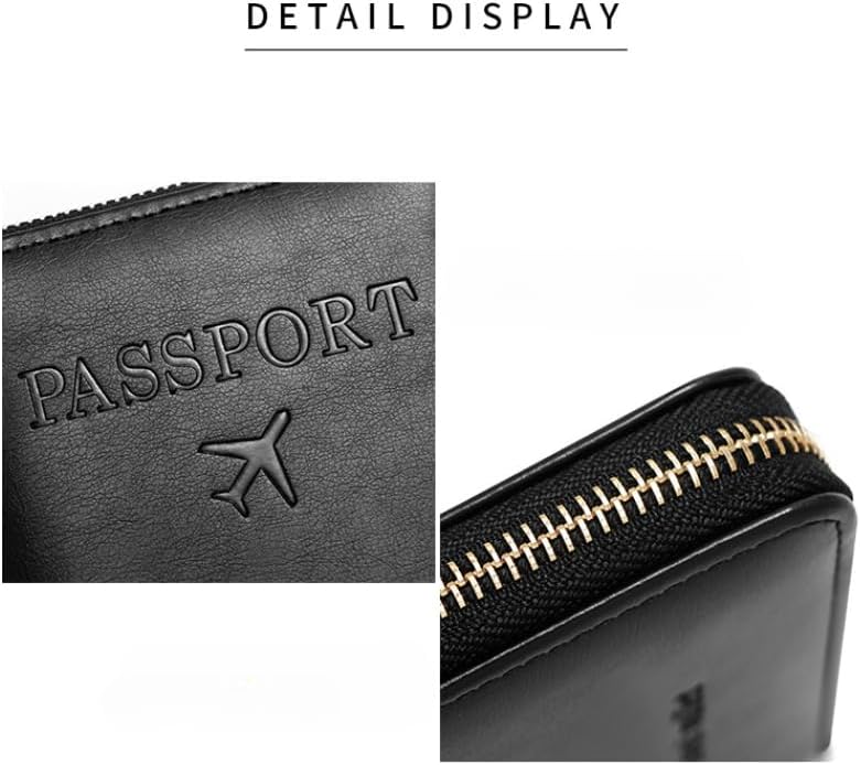RFID Passport Wallet for Women & Men, Leather Zipper Travel Organizer with Waterproof Design (Blue)