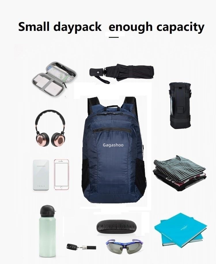 Small Foldable Hiking Daypack Packble Skin Casual Backpack Camping Cycling Travel Outdoor Day Bags Useful (Dark Blue)