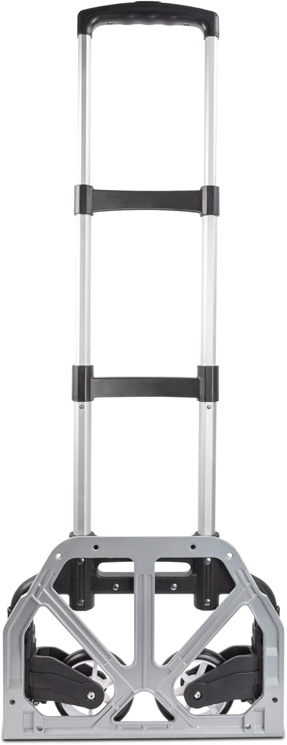 Ultimaxx Professional Heavy-Duty 150 Pound (lb) Capacity Aluminum Folding Hand Truck/Luggage Cart (Black/Silver) with Adjustable Handle, Folding Away Wheels, and Bungee Cord