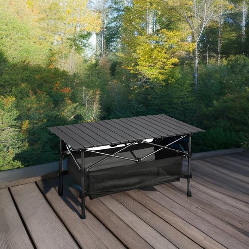WUROMISE Lightweight Aluminum Folding Camping Table (37.13” x 21.57” x 19.69”), Portable Roll-Up