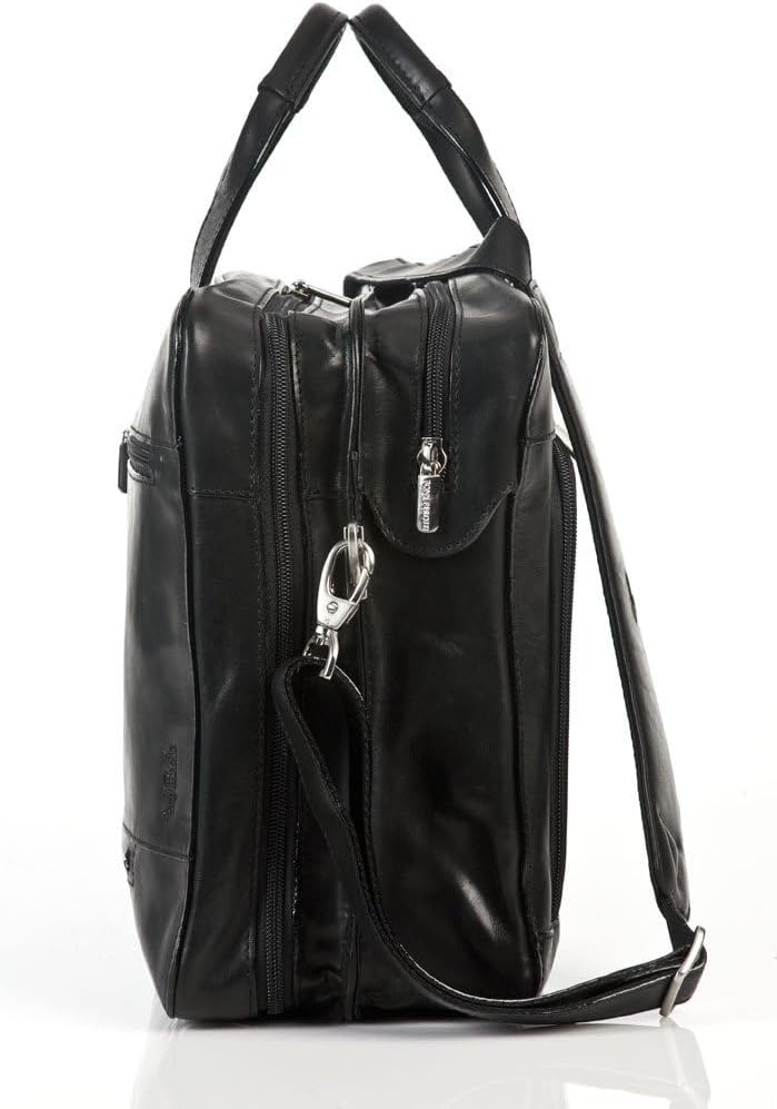 Tony Perotti Mens Italian Cow Leather Napoli Laptop Zip-Around Double Compartment Leather Briefcase