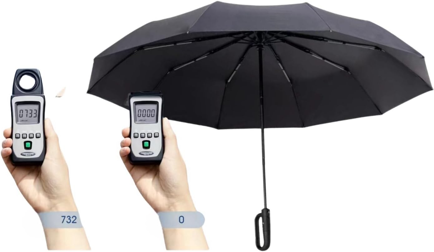 Foldable Umbrella for Travel,42“ Lightweight Automatic Open Close Umbrella, 10 Ribs Portable Rain Sunshine Wind Proof Black