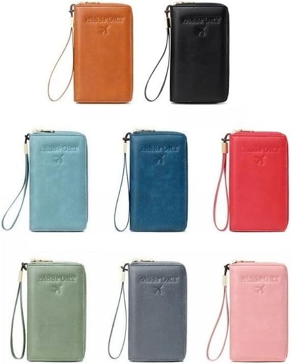 Unisex genuine leather wallet multifunctional RFID travel passport holder with protective cover (Green)