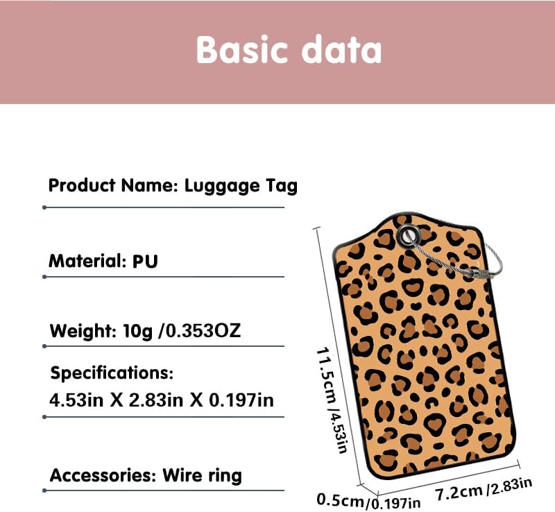 2 Pack Leopard Leather Luggage Tags for Suitcases, Travel Bag Tags with Privacy Cover ID Label with Stainless Steel Loop for Women Men Girls Backpack Gift (Pink Bronze)
