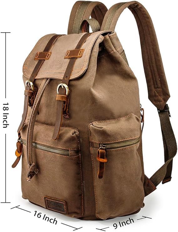 GEARONIC Vintage Canvas Backpack, Casual Daypack Backpacks for Men Women, 15inch Laptop Bag Travel Hiking Camping Rucksack