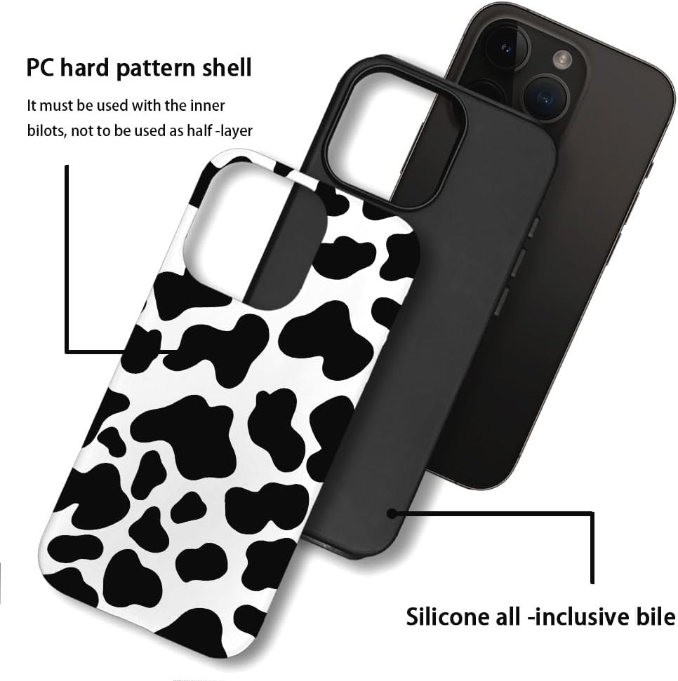 SEized Case Compatible with for iPhone 16 Pro Max,Black White Cow Pattern Phone Case for Girl Women Boy Men,Durable Protection Phone Case for iPhone 16 Pro Max