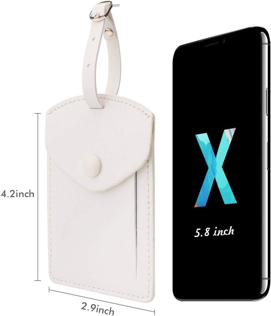 Kevancho Leather Smart Luggage Tags for Men Women, Suitcase Labels Baggage Tote Bag Tag ID Tags with Full Back Privacy Cover for Carnival Cruise Ships, Travel Accessories Tags Set of 2 PCS(White)