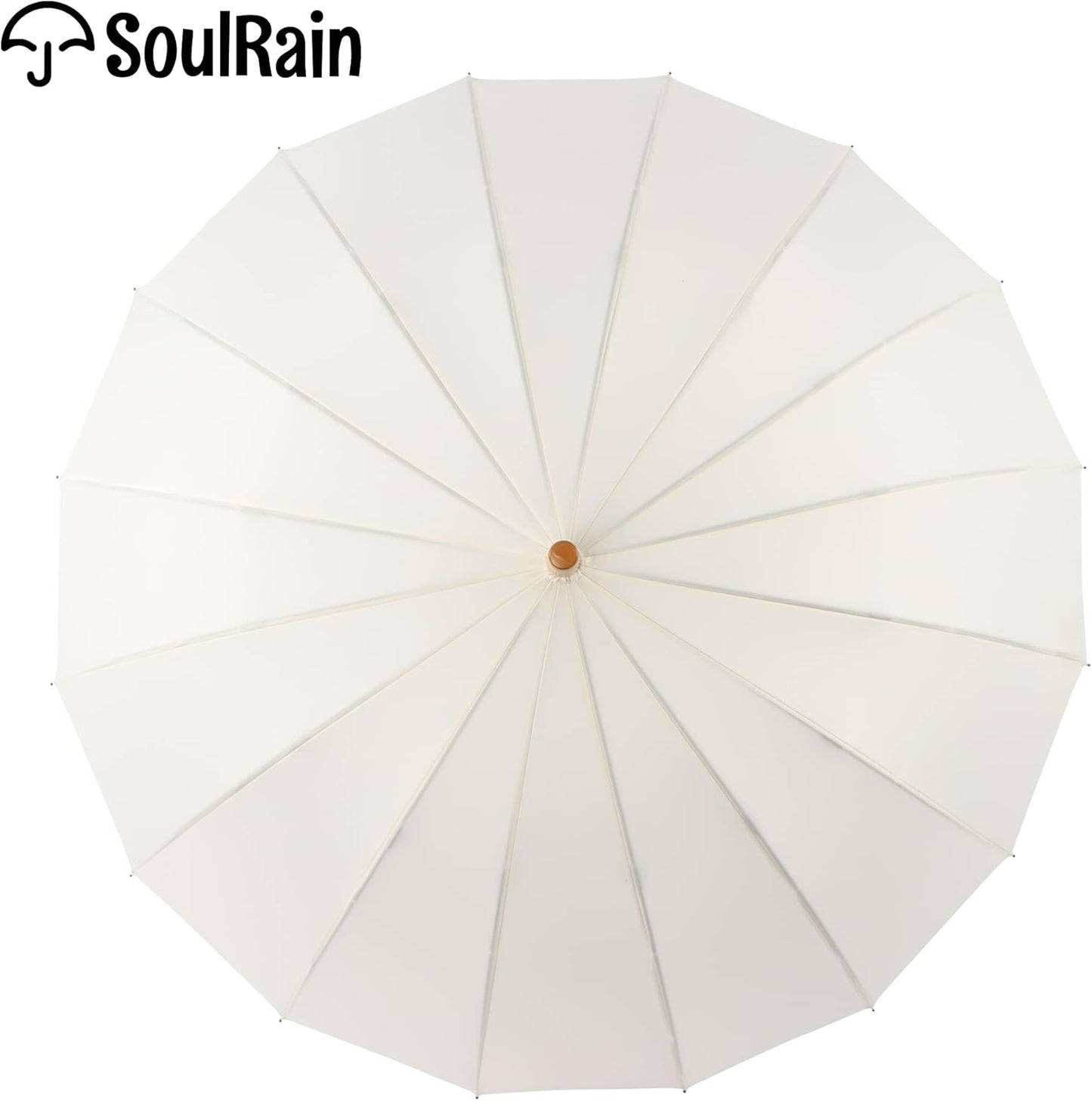SoulRain 16 Ribs 48" Stick Umbrella Auto Open Solid Color Fashionable and Simple，Arc Classic Wood