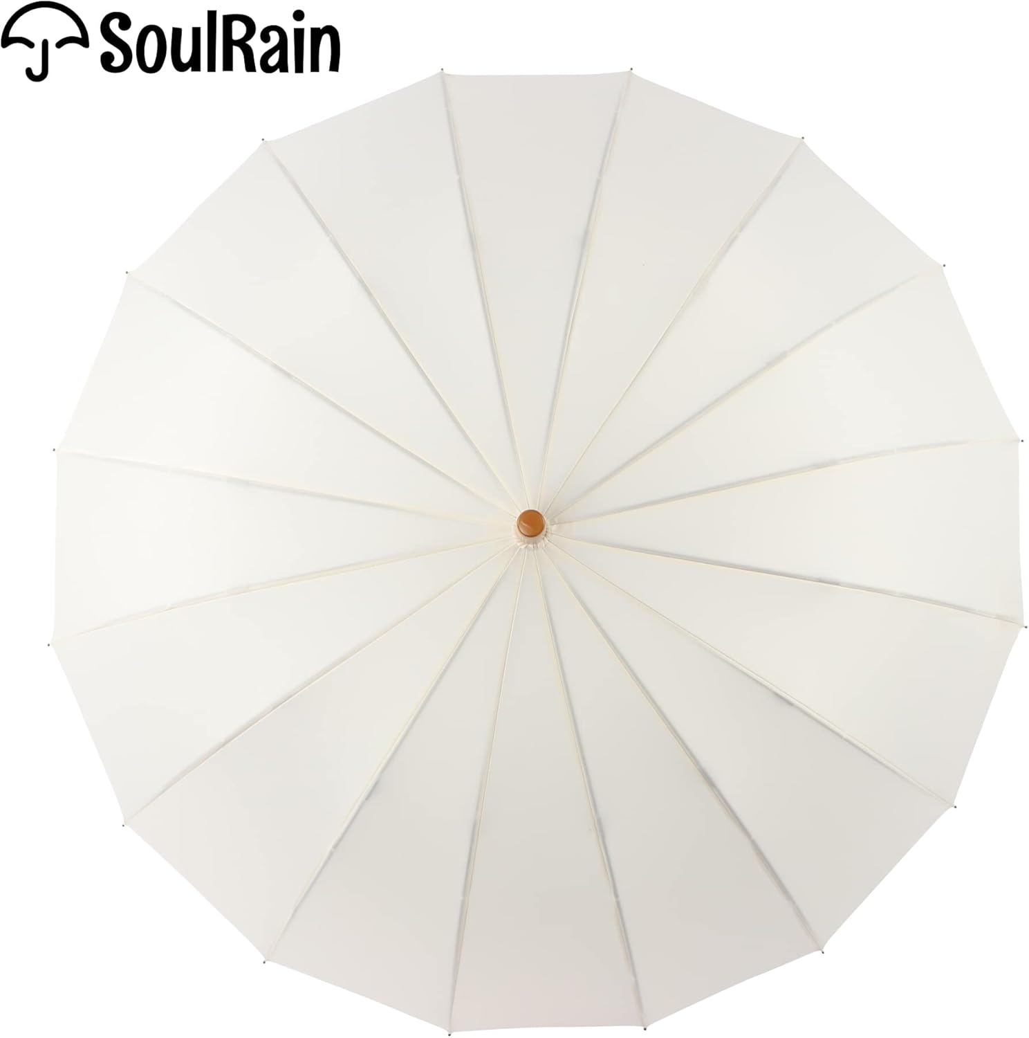 SoulRain 16 Ribs 48" Stick Umbrella Auto Open Solid Color Fashionable and Simple，Arc Classic Wood