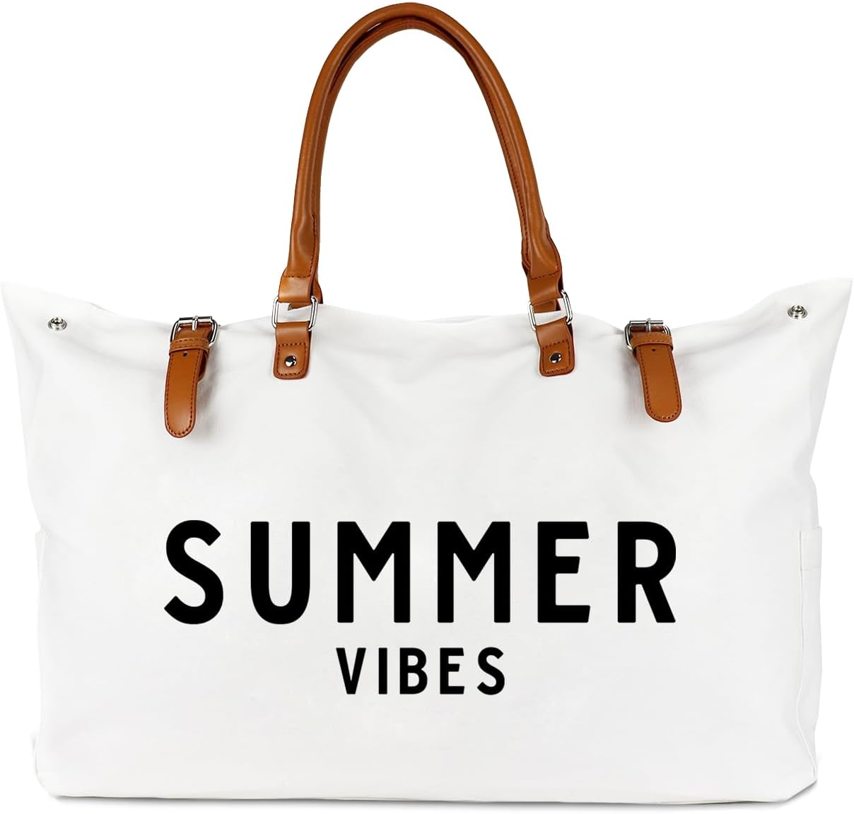 Beach Bag with Vegan Leather Handle, Extra Large Beach Bag for Women Waterproof Sandproof, White