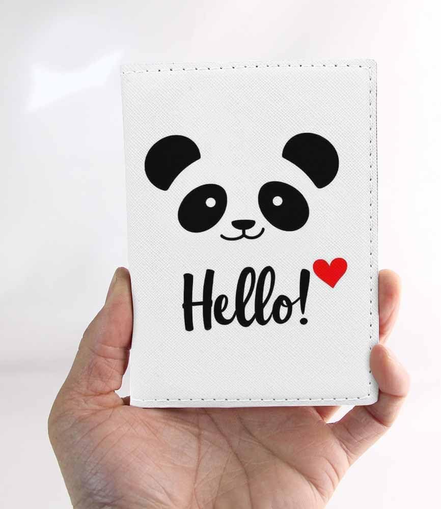 Panda Passport Holder for Travel Smiling Bear Hello Love Heart PU Leather Passport Cover Wallet Cute Passport Card Holder for Women and Men
