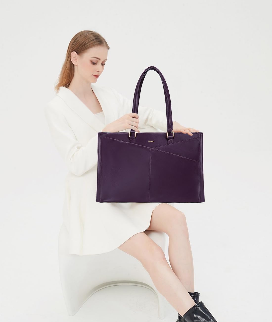 LOVEVOOK Laptop Bag for Women 15.6 Inch Tote Bags Waterproof Leather Briefcase Computer Women Business Office Work Bag,Mulberries Purple
