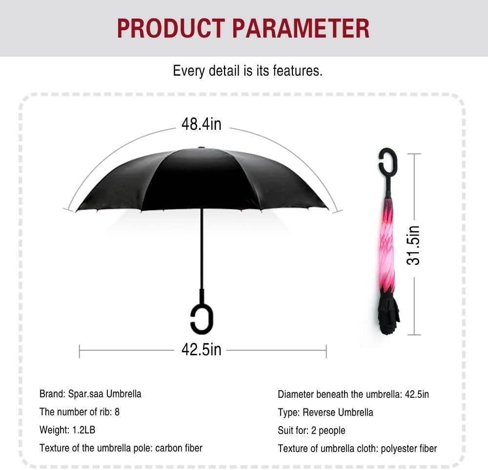 SIEPASA 49/56 Inch Inverted Reverse Upside Down Umbrella, Extra Large Double Canopy Vented Windproof Waterproof Stick Golf Umbrellas with C-shape Handle.