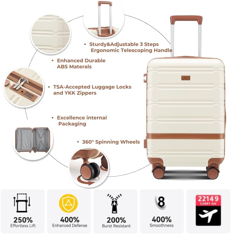 Luggage Sets with spinner wheels, PC+ABS Hard Shell Travel Expandable Luggage,Lightweight Carry-on suitcases with TSA Lock,YKK Zippers (Navy, 6 piece set(14/20/24/28/DB/TB))